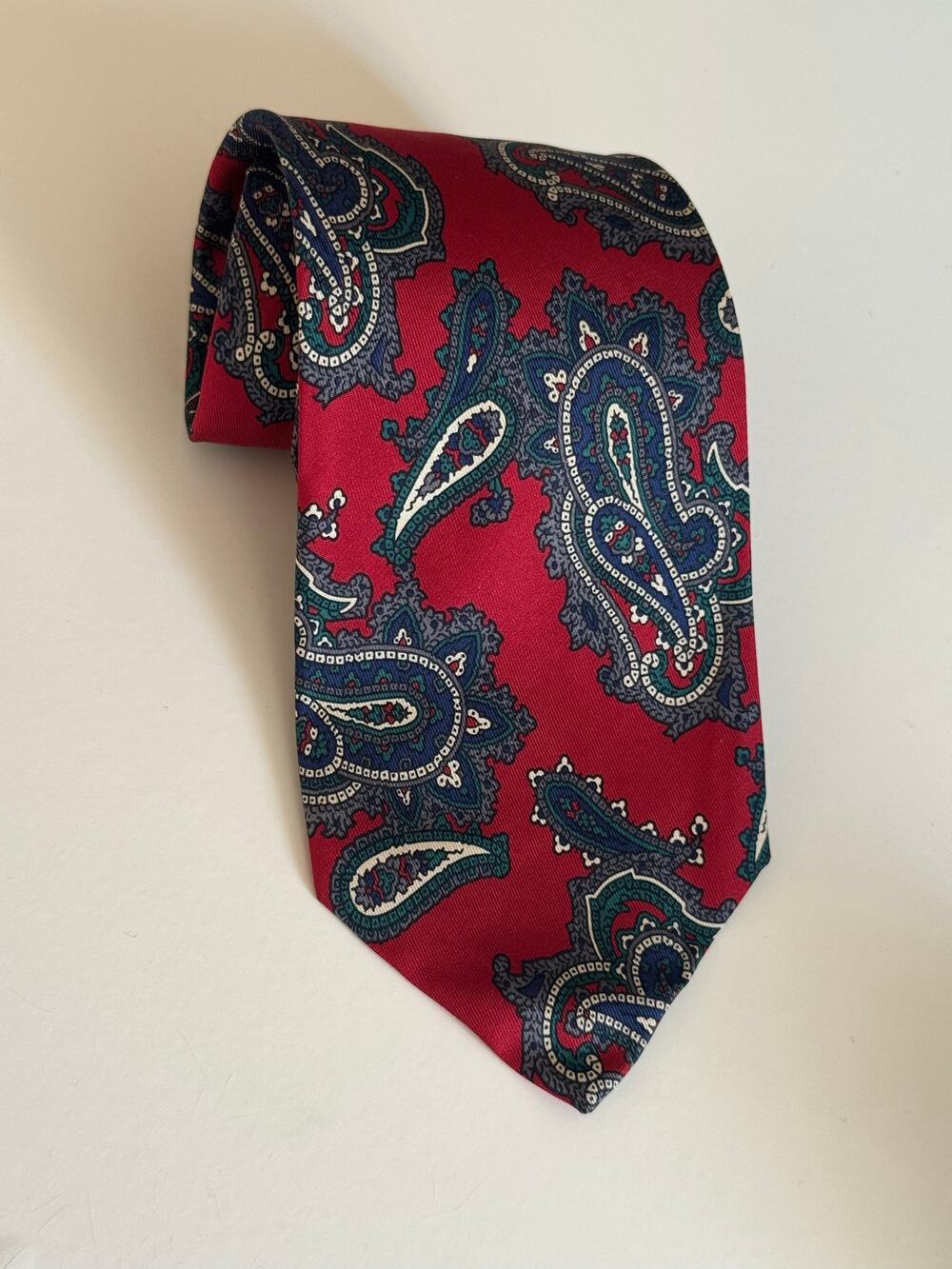 Vintage Silk Robert Talbott Tie Red Paisley Hand Painted Made USA Italian Silk